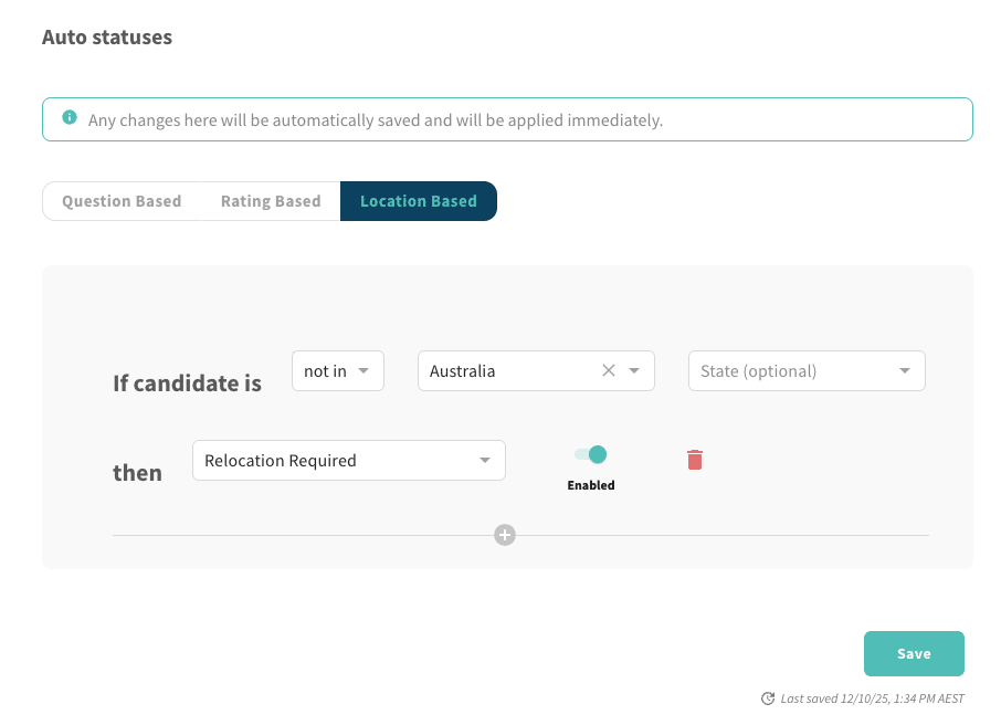 Input for auto-status by location